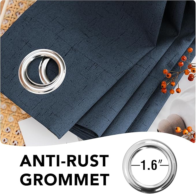 H.VERSAILTEX Linen Blackout Curtains 108 Inches Long 100% Absolutely Blackout Thermal Insulated Textured Linen Look Curtain Draperies Anti-Rust Grommet, Energy Saving with White Liner, 2 Panels, Navy