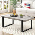 FOLUBAN Modern Coffee Table, Rustic Wood and Metal Center Table, Rectangle Cocktail Tea Table for Living Room, Light Grey, 47 Inch