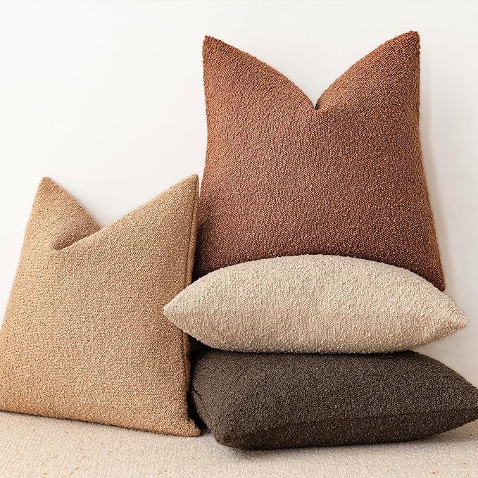 Foindtower Set of 2, Decorative Textured Boucle Throw Pillow Covers Accent Solid Pillow Cases Neutral Couch Cushion Case for Chair Sofa Bedroom Living Room Home Decor 26x26 Inch Burnt Orange Hazel