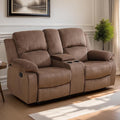 Loveseat Recliner Sofa, Reclining Loveseat Couch with Storage Console, Modern Comfy Home Theater Seating Power Recliner Chair with Cup Holders for Living Room Furniture Sets, Brown