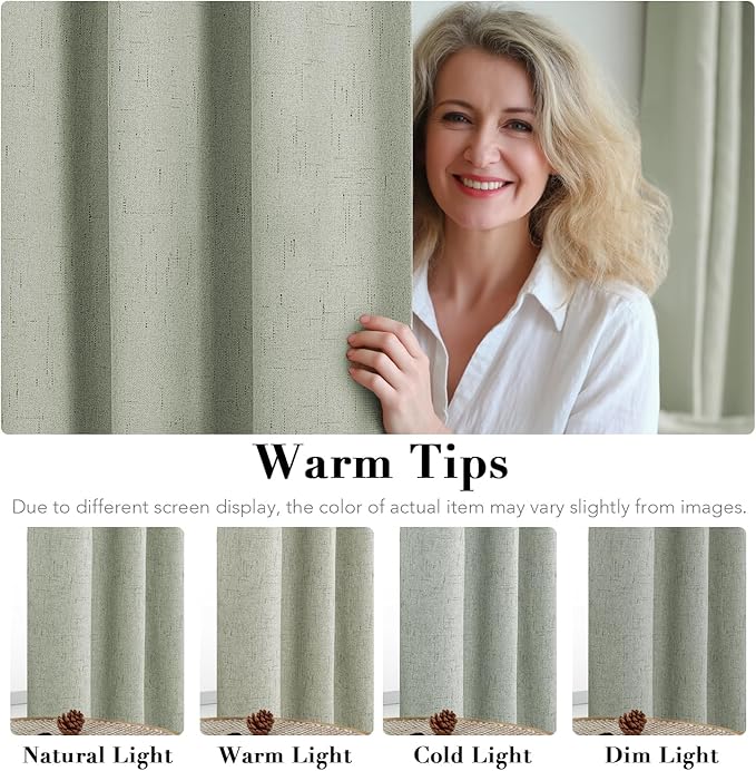 H.VERSAILTEX Linen Blackout Curtains Durable Thick Textured Linen Look 100% Blackout Patio Door Curtain Anti Rust Grommet Extra Wide Sliding Door Curtain Panel, W100 x L84 inch - Sage