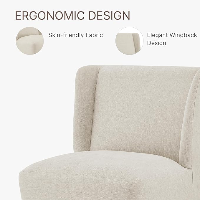 Upholstered Dining Chair with Casters Wingback Modern Side Armless Deskchair with Rollers for Diningroom Bedroom Livingroom Reading Room,Cream Beige,2 Box