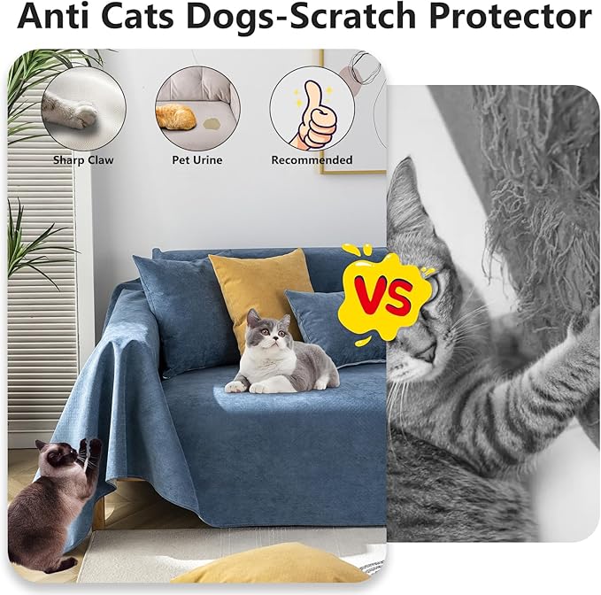 STACYPIK Waterproof Dark Blue Sofa Cover, Washable Couch Cover for 2 Cushion Couch, Anti-Slip Furniture Protector, Pet-Friendly Couch Cover for Pets and Kids, Loveseat Covers, Futon Cover-71X102IN