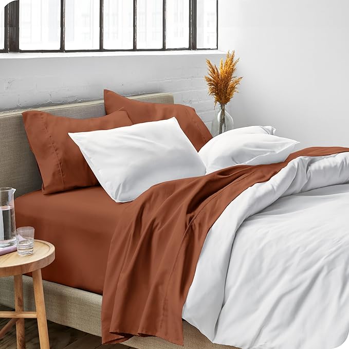 Bare Home Twin XL Sheet Set - 1800 Ultra-Soft Microfiber Twin Extra Long Sheets - Double Brushed - Deep Pockets - Easy Fit - Extra Soft - 3 Piece Set - Bed Sheets & Pillowcases (Twin XL, Terracotta)