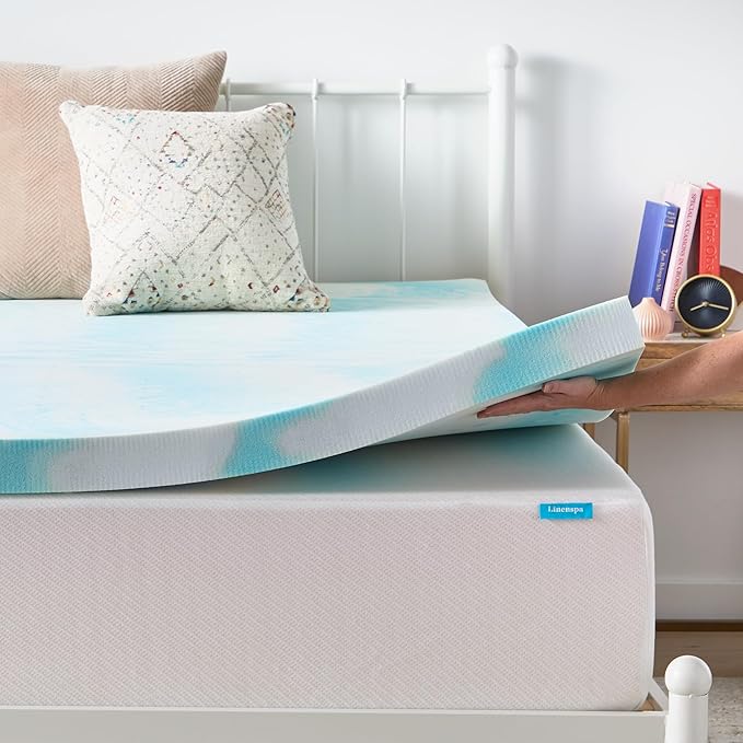 Linenspa 3 Inch Gel Swirl Memory Foam Mattress Topper – Cooling Gel Infused – Pressure Relieving Bed Topper - Mattress Pad – CertiPUR Certified - Queen Size