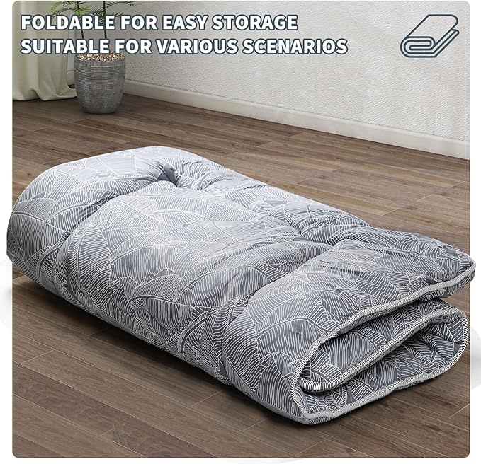 Japanese Floor Mattress,4" Thicken Japanese Floor Sleeping Pad Foldable,Futon Mattress Suitable for Camping and Guest Room (Grey, Queen (80" X 60"))