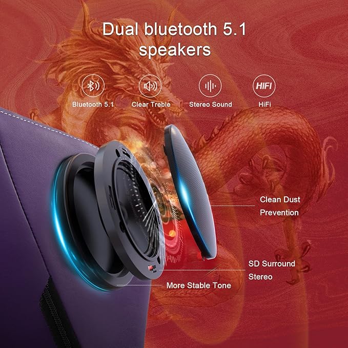 GTPLAYER Gaming Chair with Bluetooth Speakers and Footrest, Dragon Series Video Game Chair ，Heavy Duty Ergonomic Chair，Esports Gaming Chair，Computer Office Desk Chair by GTRACING (Purple)