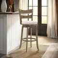 Armen Living Blair 30 in. Putty Brown Bar Height Rubberwood Swivel Barstool with Cream Fabric Seat - Set of 3