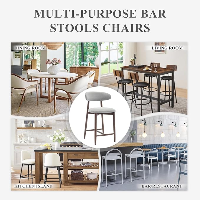 COLAMY Bar Stools Set of 4, Counter Height Bar Stools, Upholstered Counter Stools with Wood Legs for Kitchen Island Dining Room Bar, Light Grey