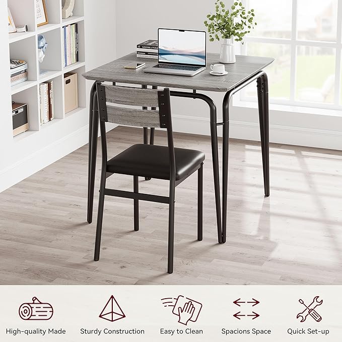 Dining Table for 2, Small Table and Chairs Set of 2, Square Dinette Set for 2, 3 Piece Kitchen & Dining Room Sets for Small Space (Oak, Table with 2 Upholstered Chairs)