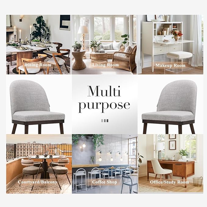 COLAMY Upholstered Dining Chairs Set of 6, Large Dining Room Kitchen Chairs with High Back and Deep Seat, Modern Fabric Dinner Chairs with Wood Legs, Light Grey