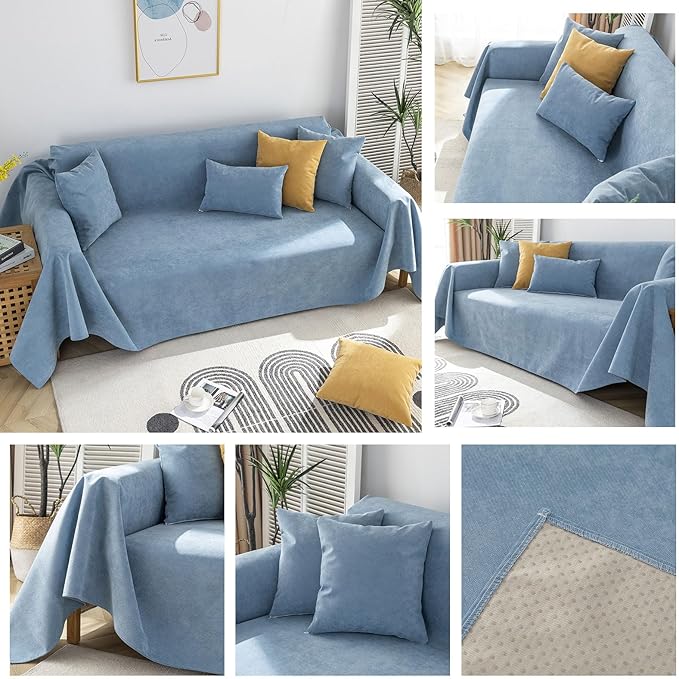 STACYPIK 100% Waterproof Blue Couch Cover for Pets, Sectional L Shape Sofa Cover for 2 Cushion Couch, Anti-Cat Scratch Furniture Protector Cover, Anti Slip Sofa Throw Cover for Dogs Kids-71x102IN