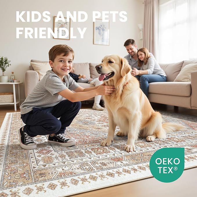 zesthome Runner Rug 2x5 - Stain Resistant Machine Washable Rug, Non Slip Vintage Hallway Runner Rugs, Low Pile Lightweight Runners for Kitchen, Entryway and Corridor