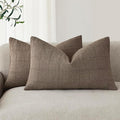 Foindtower Set of 2 Decorative Linen Check Throw Pillow Covers Neutral Farmhouse Lumbar Cushion Covers Modern Boho Home Decor for Sofa Chair Couch Bedroom Living Room Outdoor,12×20 Inch,Taupe Grey