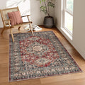 Lahome Oriental Washable Rugs for Bedroom, 4X6 Soft Living Room Rug Ultra-Thin Non-Slip Stain Resistant Vintage Low-Pile Throw Carpet for ‎Office Entryway, Brick Red