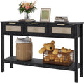 Entryway Table, Boho Console Table with 3 Storage Drawers and Storage Shelf, Sofa Table with Socket, for Entryway, Living Room, Behind Couch and Hallway (Black)