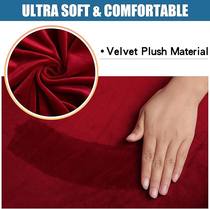 Smiry Velvet Seat Covers for Dining Room Chair Set of 2, Stretch Fit Removable Washable Chair Seat Cushion Protector Slipcovers with Ties, Wine Red