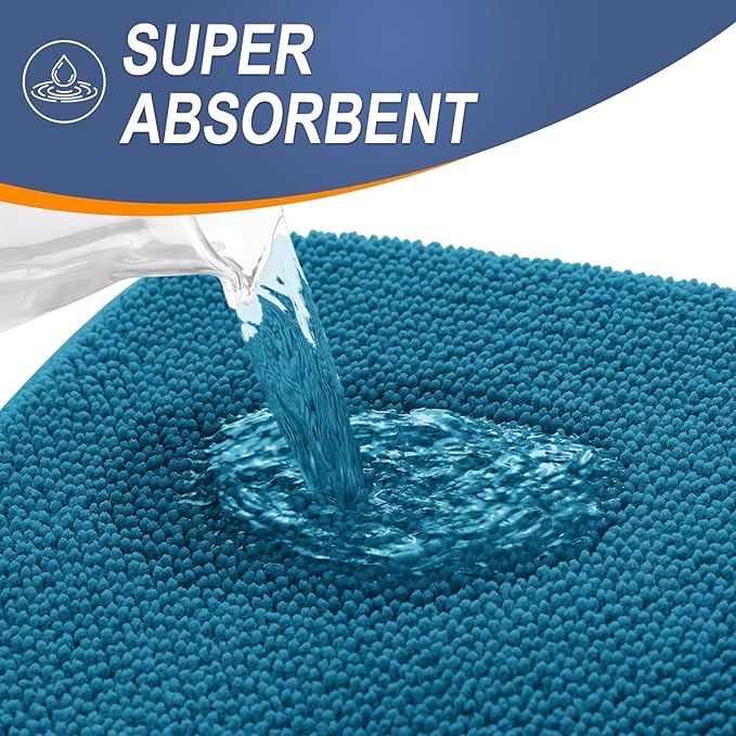 OLANLY Thick Memory Foam Bath Mat Rug 36x24, Extra Soft Absorbent Bathroom Rug, Quick Dry Bath Mat, Non-Slip, Machine Washable Carpet for Bathroom, Tub and Shower, Home Decor Accessories, Peacock Blue