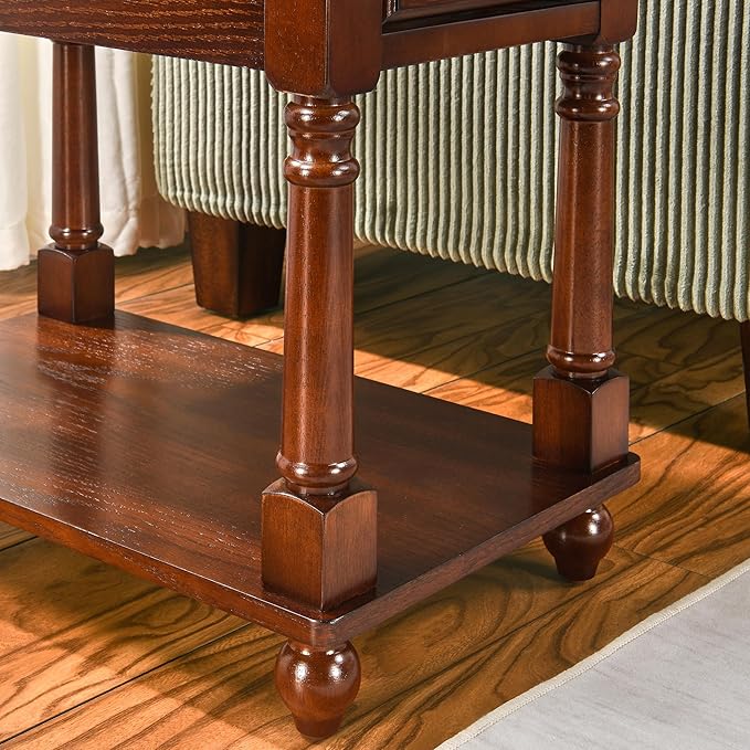 Narrow End Table with Drawer and Storage Shelf, Solid Wood Sofa Side Tables for Living Room, Slim Beside Table-, Vintage Telephone Tabless for Small Spaces, No-Tools Assembly Vintage Walnut BBJ004DWA