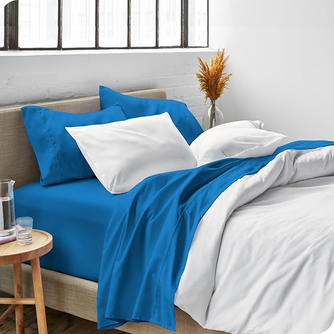 Bare Home Split Head Flex King Sheet Set - 1800 Ultra-Soft Microfiber Bed Sheets - Double Brushed Deep Pockets Easy Fit - 4 Piece Set - FlexTop King Bedding Sheets (Split Head Flex King, Medium Blue)