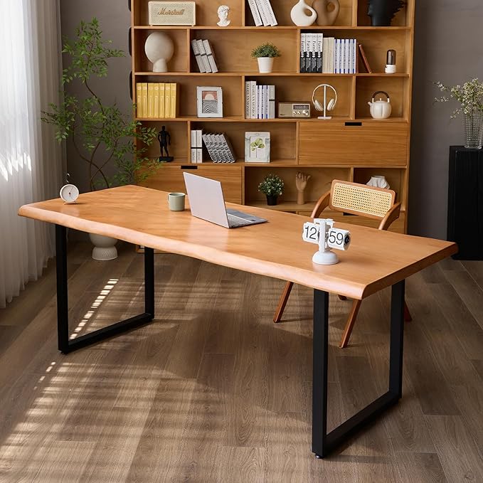 Solid Wood Office Desk, Dining Table, Desk -55 to 62 inches, Modern Farmhouse Design, can accommodate 2-8 People, Easy to Assemble, Ideal for Learning, Writing, and Dining. (62 inches)