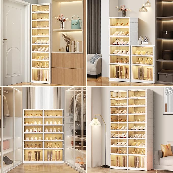 3 Tier Foldable Shoe Rack Organizer for Closet 6-12Pairs Plastic Collapsible Shoe Racks Shelf for front door entrance Stackable Clear Folding Shoes Storage boxes XLarge Storage Cabinet