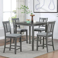 KEIKI 5-Piece Counter Height Dining Table Set with Square Table and 4 Upholstered Slatted Backrset Chair, for 4 Person, Modern Style Wooden Table Set, Easy Assembly, for Kitchen, Dining Room, Gray