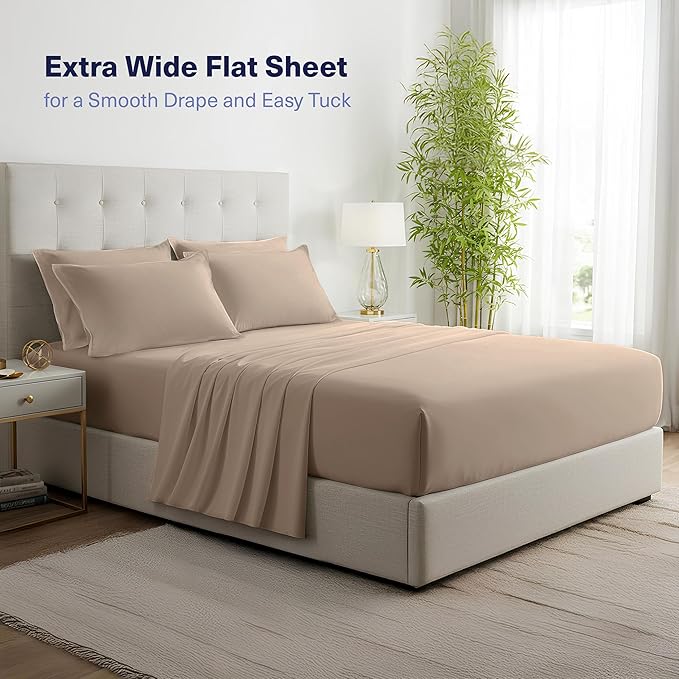 Kickoff Viscose Bamboo Sheets King Size 4-pc 100% Organic Bamboo Viscose Bed Cooling Sheets King Size Set Cool Bedding for hot Sleepers Sheet, Flat, Fitted, Pillowcases (Iced Latte,K)