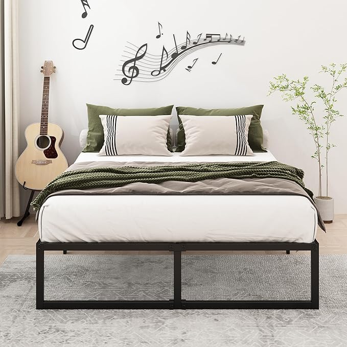 12 Inch King Size Bed Frame Sturdy Mattress Foundation, Heavy Duty Metal Platform with Steel Slats Support No Box Spring Needed, Noise Free, Easy Assembly, Black