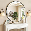 Round Mirror Black Frame 28 Inch Mirror Living Room Round Bathroom Mirrors Frosted Metal Frame Anti-Rust Tempered Glass for Bathroom Living Room Decorative