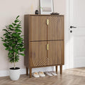 Smuxee Shoe Cabinet with 2 Flip Drawers, 23.6" Walnut Hidden Shoe Storage Cabinet with Line Groove Design, Freestanding Shoe Organizer Cabinet for Entryway, Hallway, Living Room