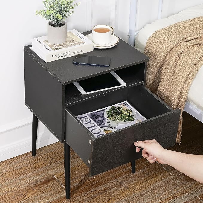 VECELO Modern Nightstands Set of 2,Square End Side Table with Drawer and Storage Space for Bedroom and Living Room