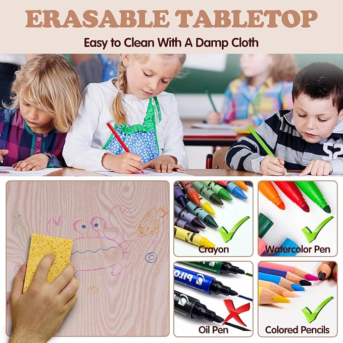 Kids Table and 2 Chairs Set, Height Adjustable Toddler Study Table and Chair Set, Kid Size for Ages 3-8 Children, Graffiti Desktop, Easy to Wipe/Arts & Crafts, Homes/Classrooms/Daycare (Pink)