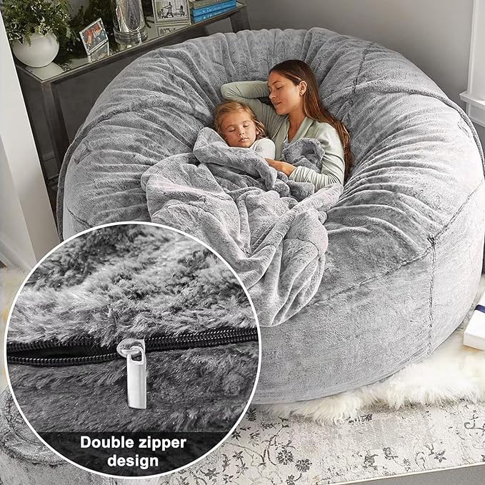 BCU 7FT Big Bean Bag for Adults Kids Without Filling Oversized Bean Bag Chair Cover for Stuffed Animal Storage, Yellow
