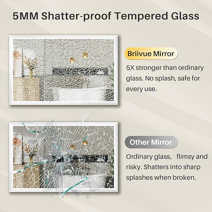 72x32 Inch White Bathroom Mirror for Wall, Thick Metal Framed Rectangle Mirrors for Over Sink, Bedroom, Living Room, Entryway, Anti-Rust, HD Tempered Glass