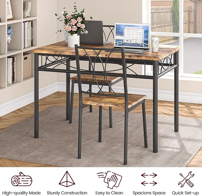 CABIHOME Dining Table Set for 4, Kitchen Table Set with 4 Chairs, Rectangular Dining Table Set for 4, Kitchen Table Set for Apartment, Small Space, Dining Room, Retro Brown