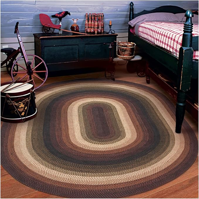 Homespice Prescott Jute Oval Woven Rug 4x6' - Primitive Red and Black Rugs for Bedroom and Living Room