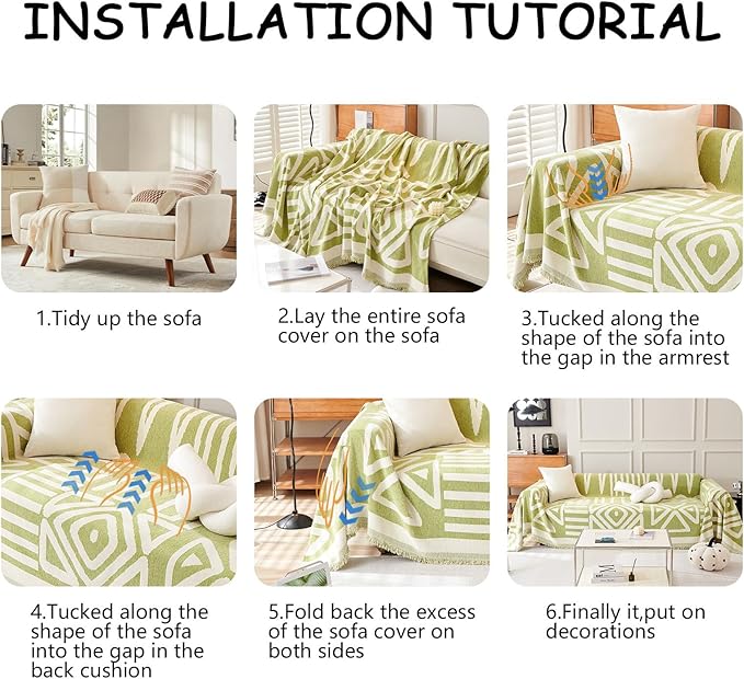 HANDONTIME Green Sofa Covers Chenille Couch Covers Universal Sofa Cover Boho Cover for Sofa 3 Seats Dogs Couch Furniture Protector Couch Cushion Covers Sectional Couch Covers for L Shaped 71" X134"