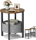 Vagusicc Small Round Side Table, Accent End Table with Storage Basket, Set of 2 Half Round Tables End Table, Coffee Bedside Table Half Moon Tables, Modern Nightstand for Living Room Bedroom, Brown