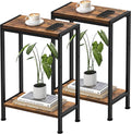 Narrow Side Table for Small Space Set of 2, 2-Tier Small End Table with Shelf Holder, Slim Nightstand, Skinny Snack Couch Table in Living Room, Bedroom, Study, Kitchen and Balcony（Rustic Brown