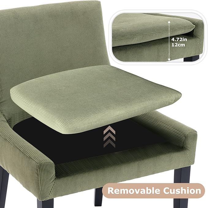 COLAMY Modern Dining Chairs Set of 2, Upholstered Corduroy Accent Side Chairs with Mid Back and Wood Legs for Living Room/Dining Room- Light Green