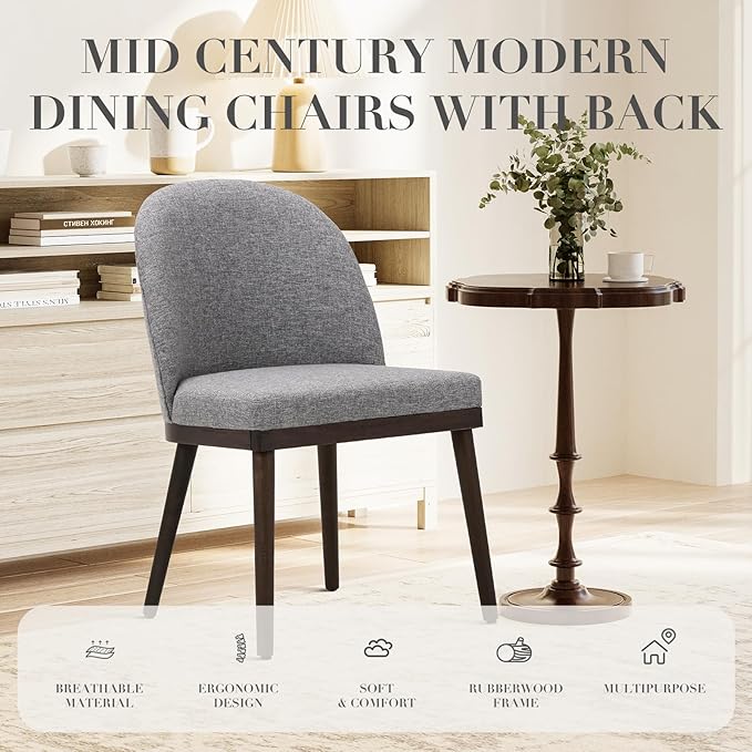COLAMY Upholstered Dining Chairs Set of 6, Wooden Kitchen Chairs with Open Back, Modern Dining Room Chairs with Wood Frame, Dinner Side Chairs for Dining Room Kitchen Restaurant, Dark Grey