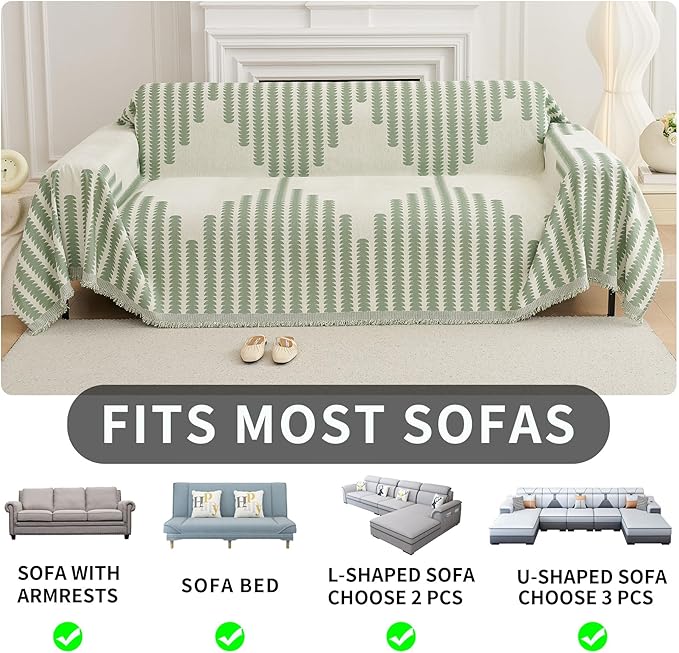 HAOMAIJIA Boho Sofa Covers Couch Covers for 3 Cushion Couch Sofa Pet Friendly Soft Thick Couch Cover for Dogs Washable Sectional Couch Covers L Shape Furniture Protector (Sage Green, 71"x150")