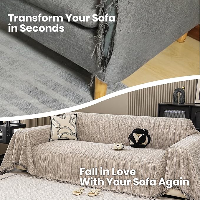 Nobildonna Sofa Cover Washable Soft Thicken Chenille Couch Cover with Tassel,Waterproof Sofa Slipcover for 3-4 Cushion Couch,Sectional Sofa,L-Shaped Furniture Protector Pet-Friendly,Brown 71"x134"