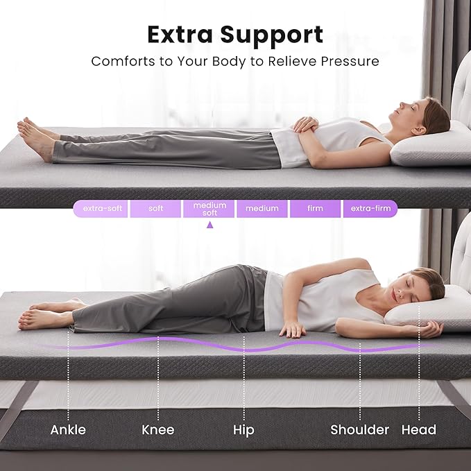 SINWEEK 2 Inch Gel Memory Foam Mattress Topper Twin XL Size/Twin Extra Long, Ventilated High Density Pad for Back Pain, Bed Topper with Removable Soft Cover, CertiPUR-US Certified,Grey