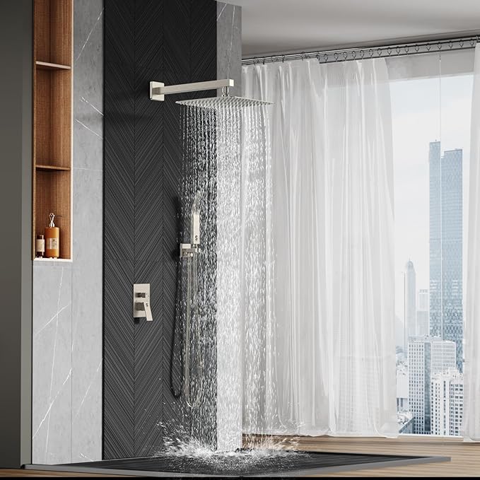 SR SUN RISE Shower Faucet - 16 Inch Rain Shower System - All Metal Shower Fixtures - Brushed Nickel