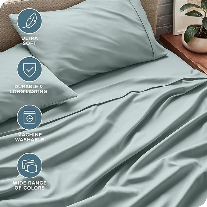 Bare Home Full XL Sheet Set - Luxury 1800 Ultra-Soft Microfiber Full Extra Long Bed Sheets - Double Brushed - Deep Pockets - Easy Fit - 4 Piece Set - Bedding Sheets & Pillowcases (Full XL, Sea Spray)