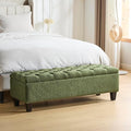 Christopher Knight Home Ottilie Boucle Fabric Storage Ottoman Bench, Wooden Rectangular Ottoman with Storage, Bedroom End of Bed Foot Stool, Entryway Ottoman Footrest, Living Room Extra Seat, Green