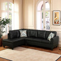 L Shaped Couch Sectional Couches with Chaise, 3 Pieces Modular Convertible Sofa for Living Room Furniture Sets and Small Apartment Faux Leather, Black