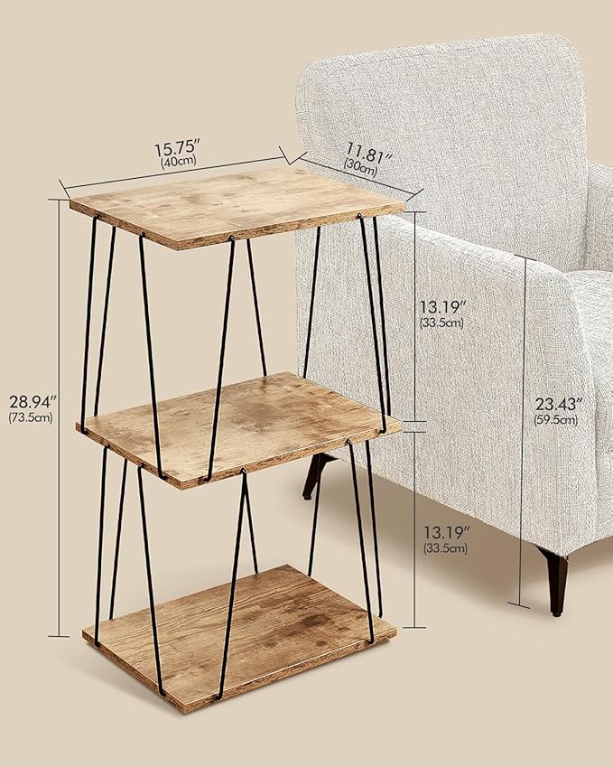 Side Table Set of 2, Tall End Table, Small Accent Table, Bedside Table for Living Room, Bedroom, Greige & Black